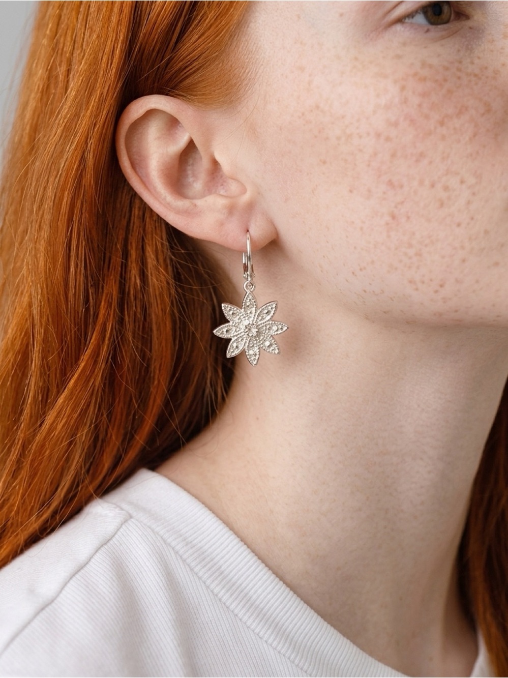 Elegant Silver Floral Earrings